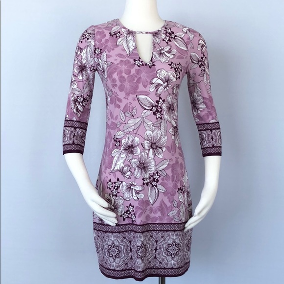 WHBM 3/4 Sleeve Floral Print Knit Shift Dress XXS - Picture 6 of 11